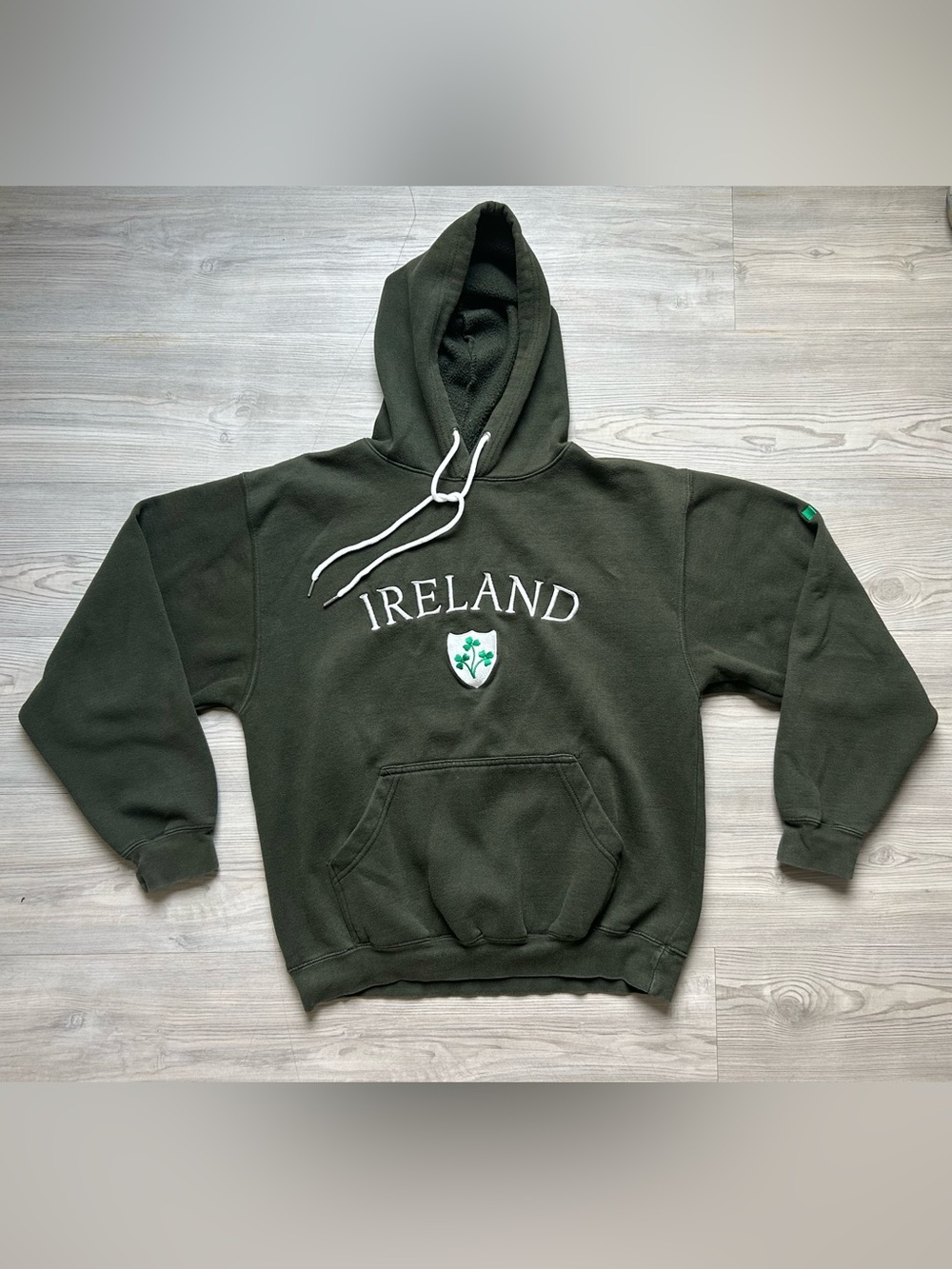 Ireland Embroidered Crewneck Hoodie in Dark Green